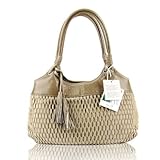 LAZETTI Italian Made Beige Perforated Leather Designer Handbag