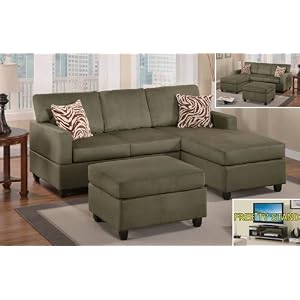 Manhattan Reversible Sectional Sofa (Sage) with Ottoman and TV Entertainment Center