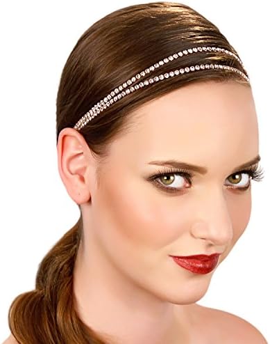 Dainty Double Rhinestone Chain Headpiece Rose Gold Tone