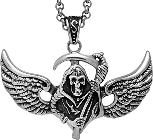 Hallery Mens Punk Skull Sickle Grim Reaper Pendant