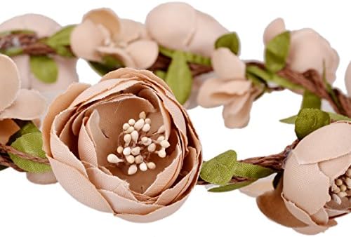 Alana Bride Peony Flower Crown Wreath Festival Headband Wedding Boho Floral Garland Hair Band Accessory Light Brown