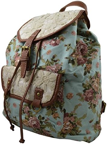 Fashion Girls Women's Floral Print and Lace Cut Casual Canvas Backpack