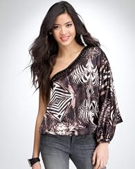 Embellished Printed One Shoulder Doman Top