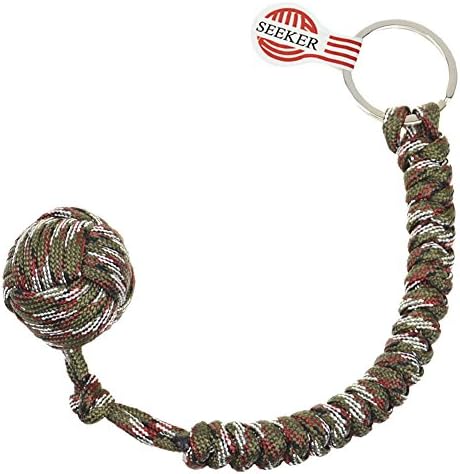 SEEKER Portable Survival Key Chain , Made of High Strength Paracord Lanyard and 1" Stainless Steel ball (CAMO)