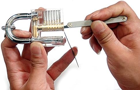 Ccaravan Visible Practice Padlock and 12 Pcs Mn Steel Unlocking Lock Pick set Key Extractor Tool for Locksmith