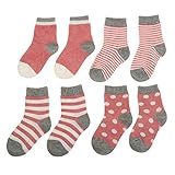 【ノーブランド 品】4ペア　赤ん坊　幼児　男の子　女の子　柔らかい　綿　靴下　ストライプソックス　ピンク　３サイズ - S