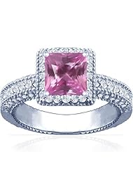 Platinum Princess Cut Pink Sapphire Ring With Sidestones