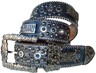 Laguna Beach Jean Co Crocodile Rich Leather Belt Navy Swarovski Crystals Stud Nu LB24