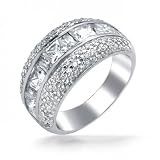 Bling Jewelry .925 Sterling Silver Princess Cut Micro Pave Round Wide CZ Dome Ring