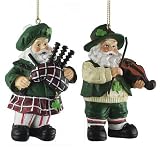 Review Kurt Adler  / Set of 2 Irish Santa Claus with Instrument Christmas Ornaments