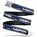 Buckle-Down Seatbelt Belt - MOPAR Text/Logo/Stripe/Grill Black/Grays/Blue Glow/White - 1.5
