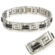 Men's Stainless Steel 13mm Greek Key Rubber Link Bracelet 9"