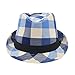 Premium Multi Color Plaid Stitch Black Band Fedora Hat, Blue