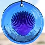Window Suncatcher Sea Shell in Blue Hanging Glass Suncatcher - 3.25 in Dia. made from recycled glass