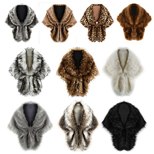 MIOIM 大判 フェイク ファー ショール 華やかに魅せる暖か レディース ストール 肩掛け 春秋冬 暖かい 防寒 マフラー ウェディング 花嫁 披露宴 スカーフ 振袖用 ドレス用 開襟 折りえり