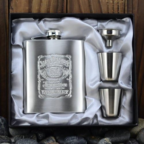 Jack Daniels Hip Flask 7oz Set Portable Stainless Steel Flagon Wine Bottle Gift Box Pocket Flask Russian Flagon,embossed Images (1piece)