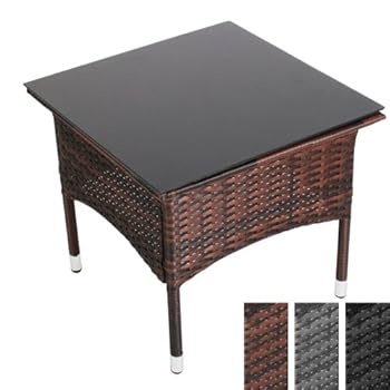 Table basse de jardin terrasse en résine tressée couleur noir - Avec plateau de verre DIVERSES COULEURS AU CHOIX