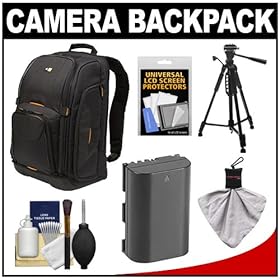 Case Logic Digital SLR Camera Backpack Case (Black) (SLRC-206) + LP-E6 Battery + Tripod + Accessory Kit for Canon EOS 5D Mark II III, 60D, 60Da & 7D