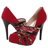 System278 Velvet Mix Animal Strappy Pumps RED