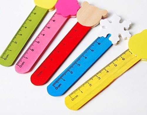 woooo® 10pcs Cute Cartoon Book Mark Clip Wood Paper Book Marker with Ruler Scale