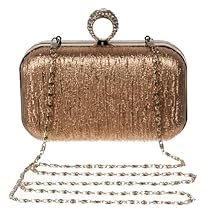 Women's Crinkle Foil Motif Clutch with Bejewelled Finger Ring by Crystale Jewellery Inc. Champagne