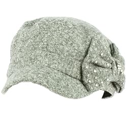 Elastafit Ladies Winter Ribbon Bow Crystals Cadet Military Castro Hat Cap Gray