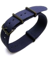 Nato 20mm Ultrasonic Weld Nylon No Stitches Watch Band - Color Blue, PVD Hardware