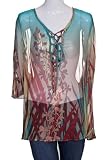Sharon Couture Lace Up Boat Neck Sheer Chiffon Floral Printed Cover Up Top Multi Color