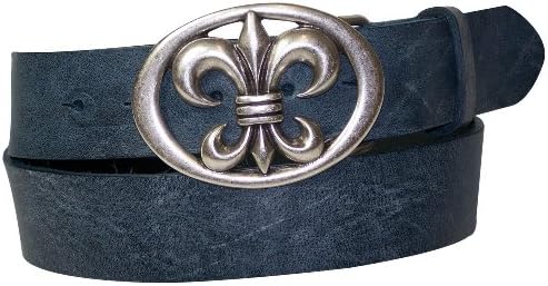 FRONHOFER belt lily buckle, fleur de lis buckle, floral buckle, genuine leather, Size:waist size 27.5 inch XS EU 70 cm;Color:Denim