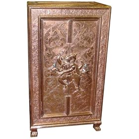 Ganesh Copper Cladded Vastu Antique Armoire Cabinet Chest