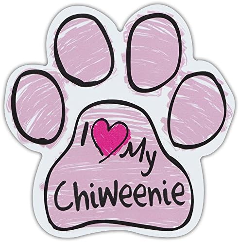 I Love My Chiweenie (Chihuahua Dachshund), Pink Scribble Dog Paw Shaped Car Magnets
