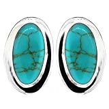 Sterling Silver Turquoise Inlay Oval Clip-On Earrings