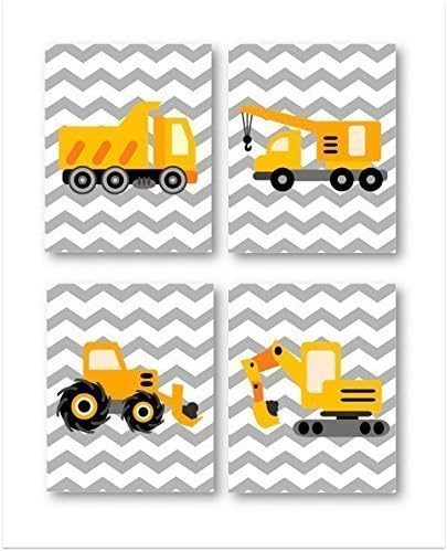 Construction Trucks Art for Boys room, Construction Trucks Nursery Decor, Construction Nursery Decor, Construction Wall Art, Construction Art for Kids Four Piece PRINTS ONLY, Unframed (NOT CANVAS)