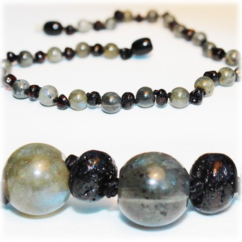 The Art of Cure Baltic Amber Teething Necklace for Baby (Cherry/Labradorite) - Anti-inflammatory ...