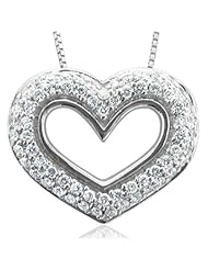 10k White Gold Heart Diamond Pendant Necklace (HI, I1-I2, 0.25 carat) [Jewelry]