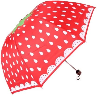 Strawberry Triple Folding Uv Protection Umbrella for Ladies (Red)