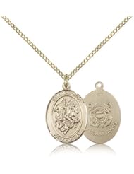 Gold Filled Saint St. George / Coast Guard Medal Pendant 3/4 x 1/2 Inches Boy Scouts/Soldiers-8040- Comes with a Gold Filled Lite Curb Chain Neckace And a Black velvet Box