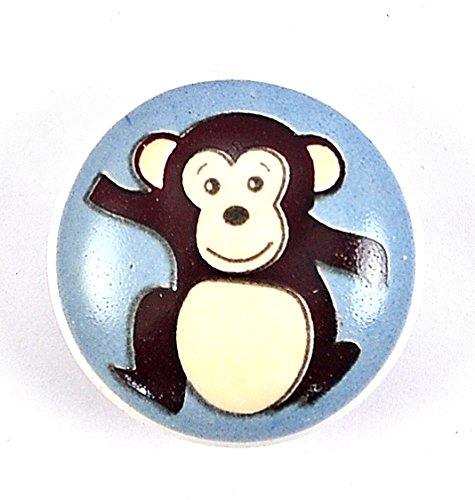Set Of 2 Monkey Hand Painted Ceramic Knobs Cabinet Drawer Handles
