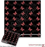 Sony PS3 Slim Skin - Pastel Butterflies Red on Black