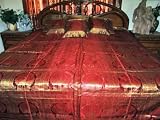 7p Burgundy Rose Peacock Sari India Bedding Bedspread Duvet King/ Queen