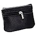 Lecxci Small Mens Womens Leather Coin Change Purses, Card Case Wallet with Attached Key Ring for Car Home Key (Black)