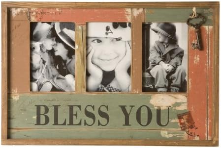 Wilco Imports Sage, Mauve and Tan Distresses Wall Frame for Three Photos and Words 'Bless You' 17-inch x 1.25-inch x 11.5-inch