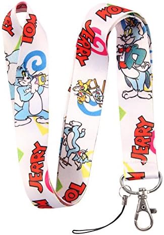 White Rainbow Blue Cat &amp; Brown Mouse Keychain Key Chain Lanyard Straps with Mini Silver Steel Spring Clips (MCL-194)