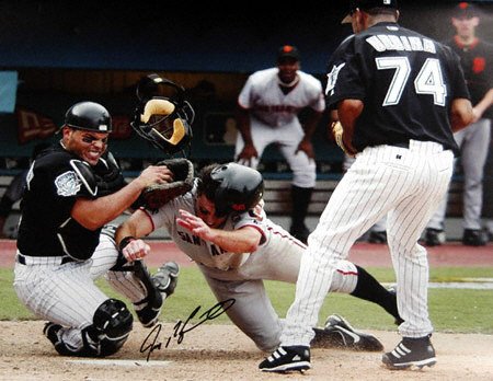 Ivan 'Pudge' Rodriguez Miami Marlins Out At The Plate 16x20 Autographed Photograph