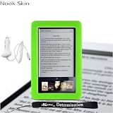 Barnes & Noble Nook E-Reader Kroo Case Protective Durable Silicone Skin (Green) + Includes a 4-Inch eBigvalue Determination Hand Strap + Easy Travel Car Charger