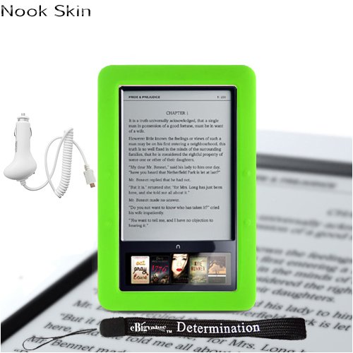 Premium Grade Barnes & Noble Nook Silicone Skin Cover Case (Green) + 4-inch eBigvalue(TM) Determination Hand Strap + Easy Travel Car Charger Image Premium Grade Barnes & Noble Nook Silicone Skin Cover Case (Green) + 4-inch eBigvalue(TM) Determination Hand Strap + Easy Travel Car Charger