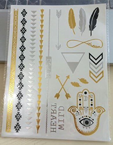 Gold, Silver & Black Temporary Metallic Tattoos, Like Flash Tats - 1 Sheet