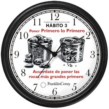 Habit 3 - Big Rocks Go First (Spanish Text) - Wall Clock from THE 7 HABITS - CLOCK COLLECTION by WatchBuddy Timepieces (Slate Blue Frame)