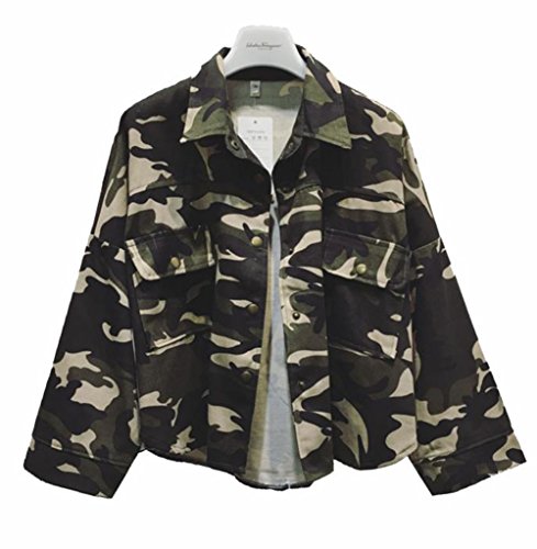 (ドチィン)DaoCheng レディース 秋 長袖 スナップ 迷彩柄 POLOネック ショート丈 ジャケット アウター ジャンパー スポーツ風 カジュアル ゆたっり スリム 着痩せ スタジャン マニッシュ ミリタリージャケット 通学 通勤