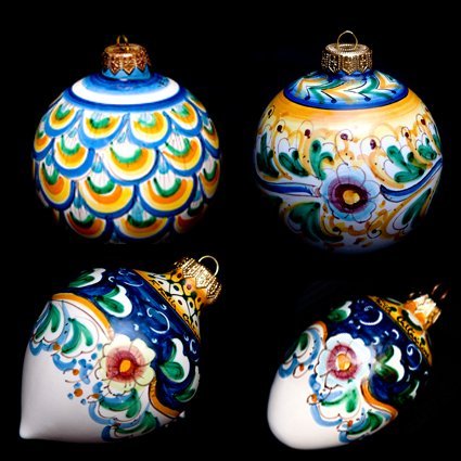 Hand Painted Italian Ceramics Christmas Balls Ornaments - Set of 4 Pieces - Handmade in Sicily -
